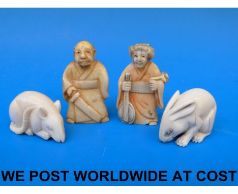 Four various Japanese ivory netsukes