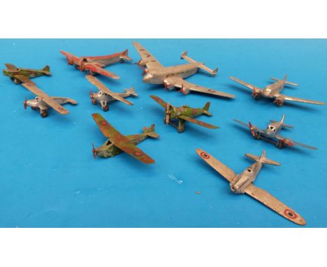 Ten Dinky Toys diecast model aeroplanes of various scales