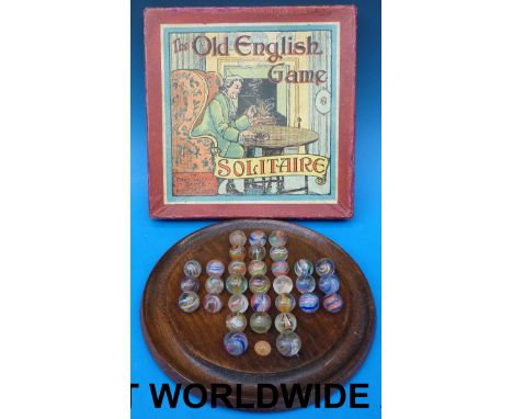 Chad Valley solitaire set with board and 32 handmade marbles (in original box) 