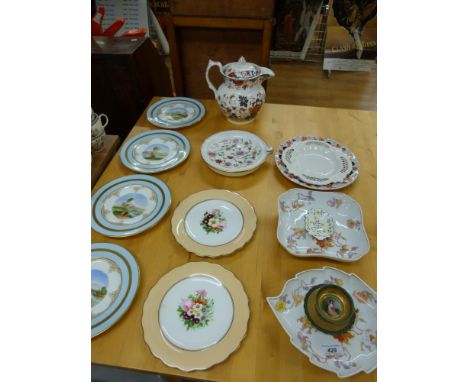 A collection of 19th and early 20thC ceramics including hand decorated cabinet plates with river/lake scenes; a pair decorate