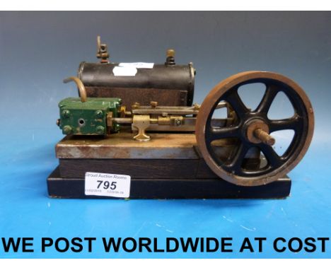 A freelance stationary live steam engine and boiler mounted on wooden base