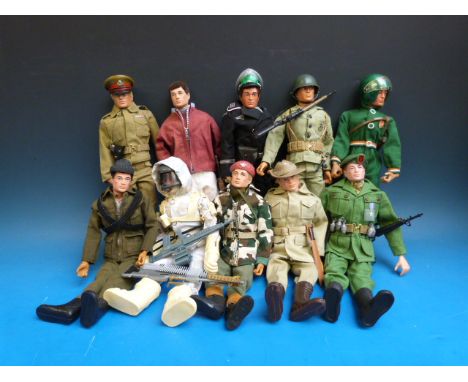 Ten Action Man figures, Arctic Assault, Panzer Captain, US Marine Corps Pursuit Plane Pilot, 17th/21st Army Major, second iss