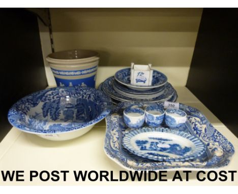 Collection of Spode blue and white ceramics including "Italian", Don pottery, Spode posy pot, a blue stoneware jardiniere and