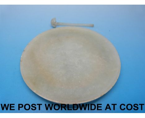 A small Chinese jade snuff dish of spinach type, probably 18thC (11cm diameter) 
