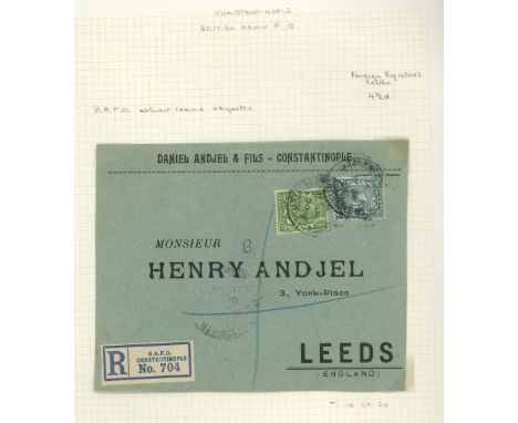 George V covers with British Army Constantinople cancels written up on album pages (12 covers)