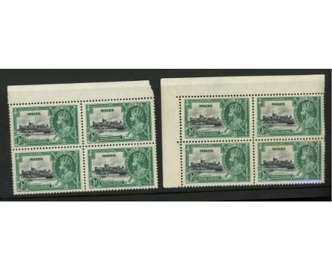 1935 Silver Jubilee ½d top marginal block of 4 with "Lightning conductor" var. U/M, fine. SG 210c Cat £40 (4)