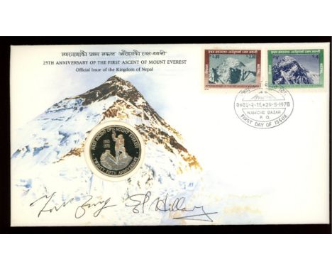 Tenzing Norgay &amp; Sir Edmund Hillary autographed on 1978 Nepal 25th Anniversary of First Ascent of Mount Everest FDC with 
