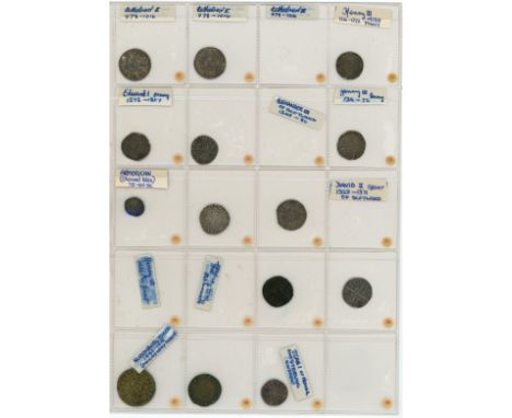 Hammered coins, mainly silver, on album page (14)