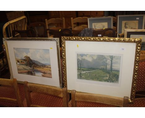 A watercolour study contained in ornate gilt frame and a pencil signed hunting print contained in gilt frame