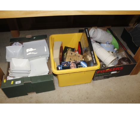 A box of Maxwell & Williams "White Basics" dinnerware and two boxes containing various games, Star Wars collector's cards, an