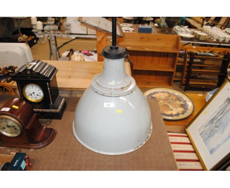 A large enamel light fitting - vendor reports salvaged from Parham Airfield Suffolk