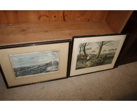 A 19th Century engraving "Richmond Upon Thames" and a hare hunting print 