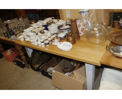 A modern light oak and part painted dining table 