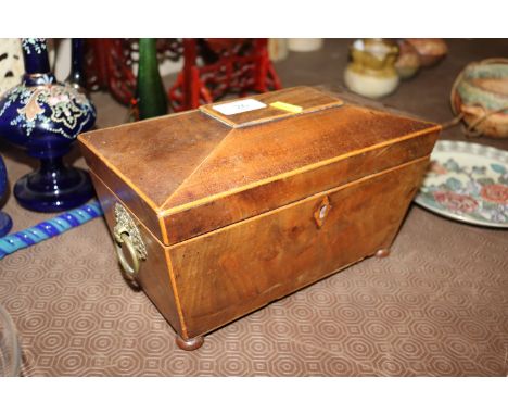 A Georgian sarcophagus shaped mahogany tea caddy AF
