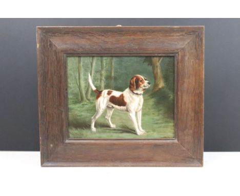 Edwin Loder (1827 - 1885), portrait of a dog amongst woodland, oil on metal, 21 x 27.5cm, framed 