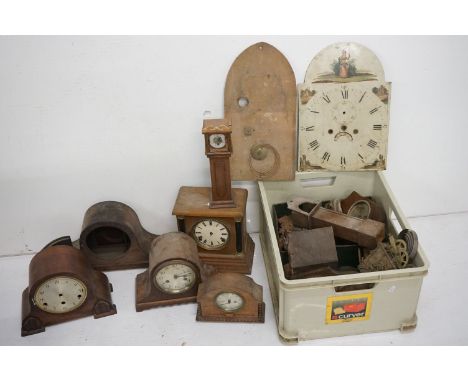 Collection of clocks and clock parts to include 5 x early-to-mid 20th century wooden cased mantle clocks (featuring an Art De