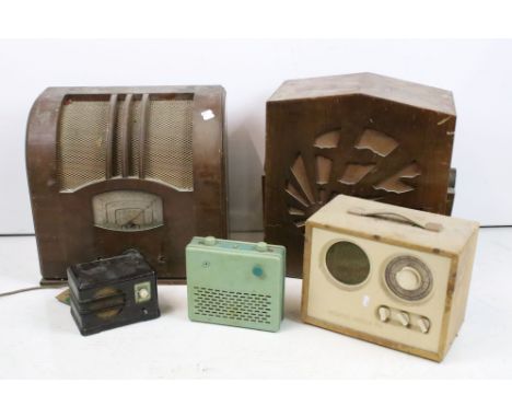 Art Deco wooden radio by Pye Radio Ltd of Cambridge, of sunburst design (approx 47.5cm high), together with an early-to-mid 2