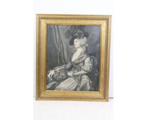 After Thomas Gainsborough, ' Mrs Siddons ', three quarter length portrait of Sarah Siddons, charcoal, monogrammed lower right