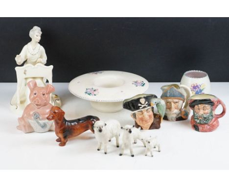 Group of 20th century ceramics to include 3 x Beswick sheep / lambs, Royal Doulton 'Musicale'  lady figure (HN 2756), 2 x Roy