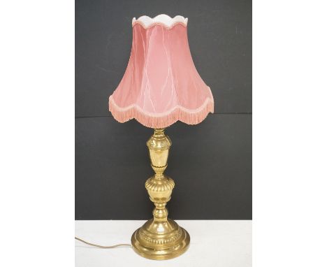 Lampart brass table lamp, with shade, height to light fitting 63cm 