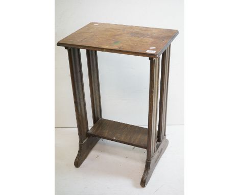 1930's / 40's Oak Rectangular Side Table raised double supports with under-shelf, 51cm wide x 74cm high 