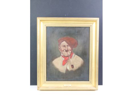 Alessandro Zezzos (1848 - 1914), portrait of an elderly man smoking a pipe, oil on canvas, 37 x 29cm, gilt framed with plaque