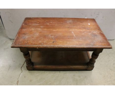 Stained Pine Rectangular Coffee Table with shelf below, 91cm long x 43cm high 