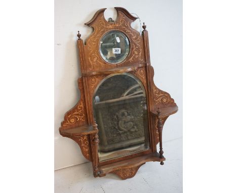 Victorian Walnut and Marquetry Inlaid Combination Hall Mirror and Shelf, 65cm wide x 95cm high 