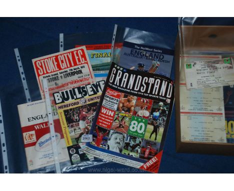 Assorted sporting programmes including football, rugby, cricket etc and tickets for the 1972 FA cup third round replay Herefo