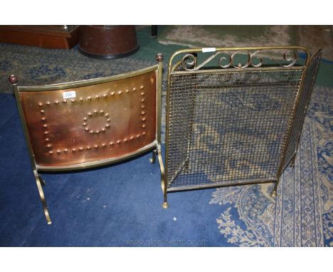 A Copper and brass Fireguard and a folding Fireguard.