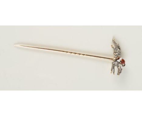 A French gold enamel and diamond set horse racing stick pin.