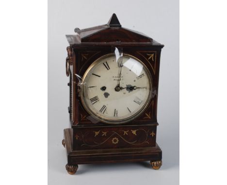 A Regency brass inlaid mahogany bracket clock, the 14.5cm white painted dial with roman numerals, signed 'Knapp, High St', pi