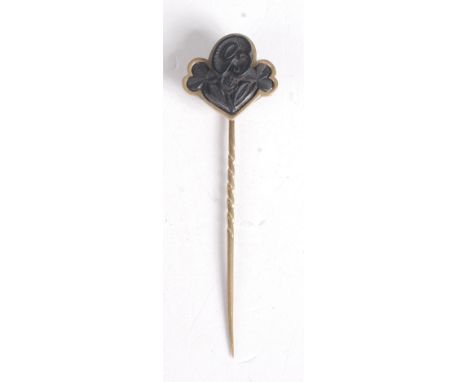 An Irish souvenir stick pin with carved bog oak finial. 