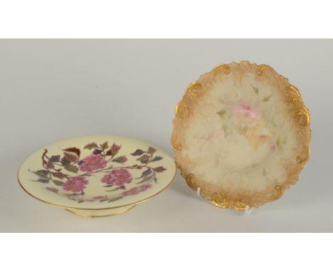 A Royal Worcester porcelain comport, decorated with roses, Rd No. 36700, painted W2000, diameter 24.5cm and a blush ivory cab