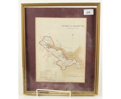 A framed Penryn & Falmouth map from the Ordnance Survey, inscribed Robt K Dawson, Lieut R.E', 26 x 20cm.
