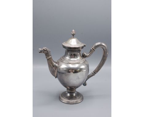 A continental 800 standard small coffee pot in Empire style with a birds head cast spout.Height including finial 21cm, 320gms
