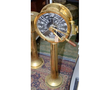 A brass ships engine room telegraph, 20th century, height 106cm.
