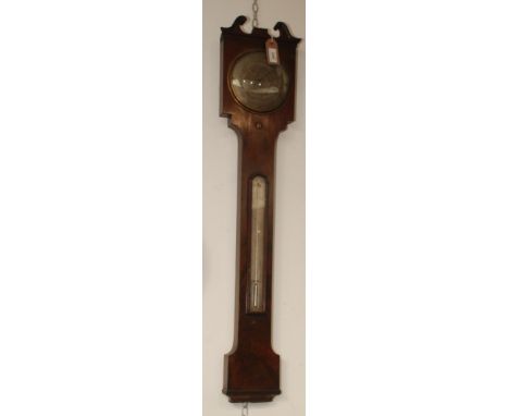 A George III mahogany cased stick barometer, the swan necked pediment above a circular silvered 15.5cm dial inscribed 'J. Dav