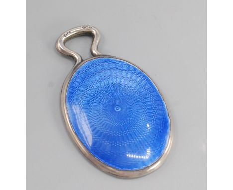 A miniature blue enamel silver purse mirror.   Condition report:   Some very small scratches to enamel but not chipped. Mirro