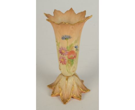 A Royal Worcester blush ivory spill vase, decorated with poppies and other flowers, No.G195, height 13cm.