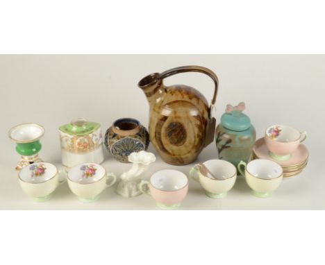 A Doulton Lambeth pot, height 8.5cm, a Royal Worcester cornucopia vase and other ceramics. 