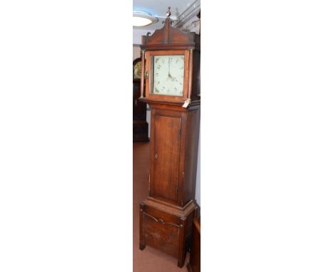 A George III oak 30 hour longcase clock, with a square painted dial, height 217cm. 