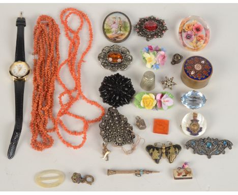 A miniature Japanese bone tobacco patch, a small 19th century propelling pencil etc.