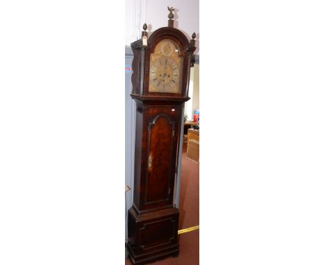 A Georgian mahogany eight day longcase clock, the brass dial with silvered chapter ring, signed 'Will Threlkeld, London', wit