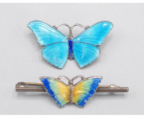 An enamel silver small butterfly brooch by J.A. & S. and one other enamelled silver brooch.