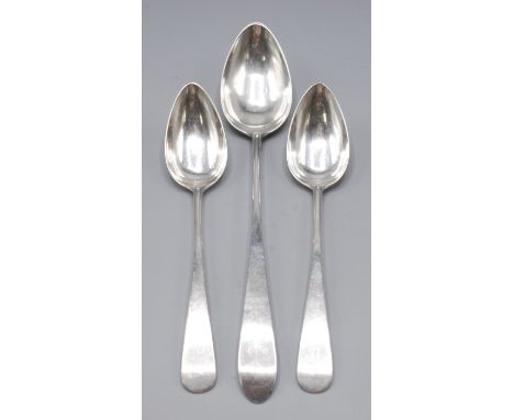 An Edinburgh silver basting spoon, 1802, together with a pair of tablespoons, Edinburgh, 1802, 6.9oz.