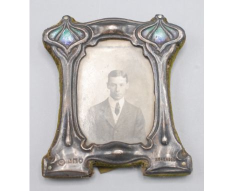 A William Haseler, an Edwardian Art Nouveau enamelled miniature small photograph frame, London, 1903.   Condition report:  Rd
