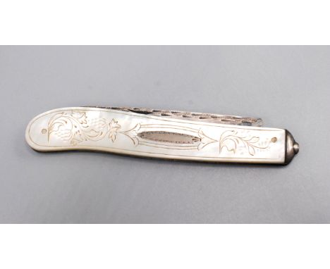 A silver bladed fruit knife.    Condition report:  Mother of pearl handled fruit knife.