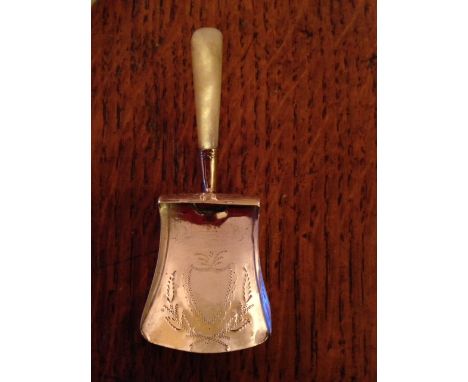 B'ham silver caddy spoon M O Pearl handle1808 a/f