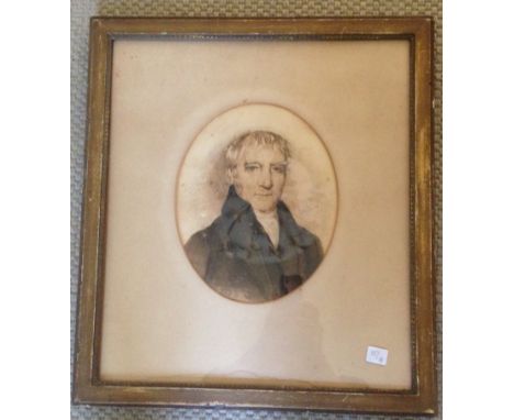 A 19th c watercolour portrait of a gentleman